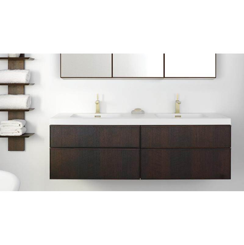 WETSTYLE Furniture Frame Linea - Vanity Wall-Mount 48 X 22 - 4 Drawers, Horse Shoe Drawers On Right, Full Depth Drawers On Left - Oak Wenge